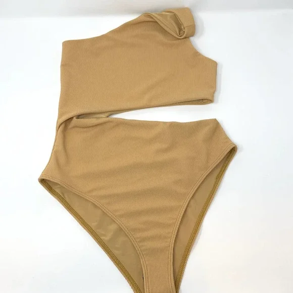Beach Riot Celine Ribbed One Piece Bathing Suit In Golden Sands Small New - Picture 3 of 11